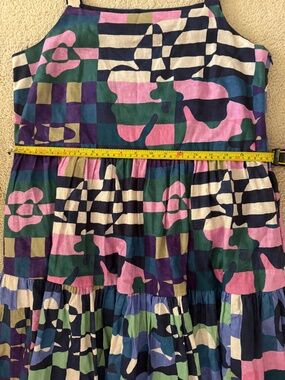 Gorman Australia Linen/Cotton Tiered Midi Dress, Geometric Print, Size 10